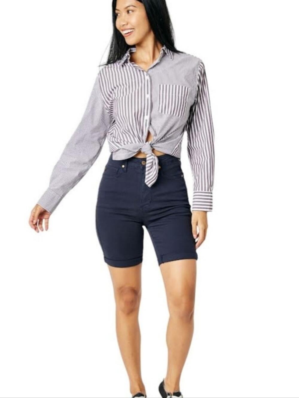 Judy Blue High Waist Tummy Control Black Bermuda Shorts Size Large NWT